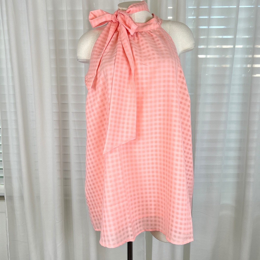 Torrid Womens Pink Gingham Tie Neck Sleeveless Blouse Top Size 1 Plus Chic